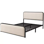 Estructura de cama Whisen King moderna de metal con cabecero tapizado y almacenamiento