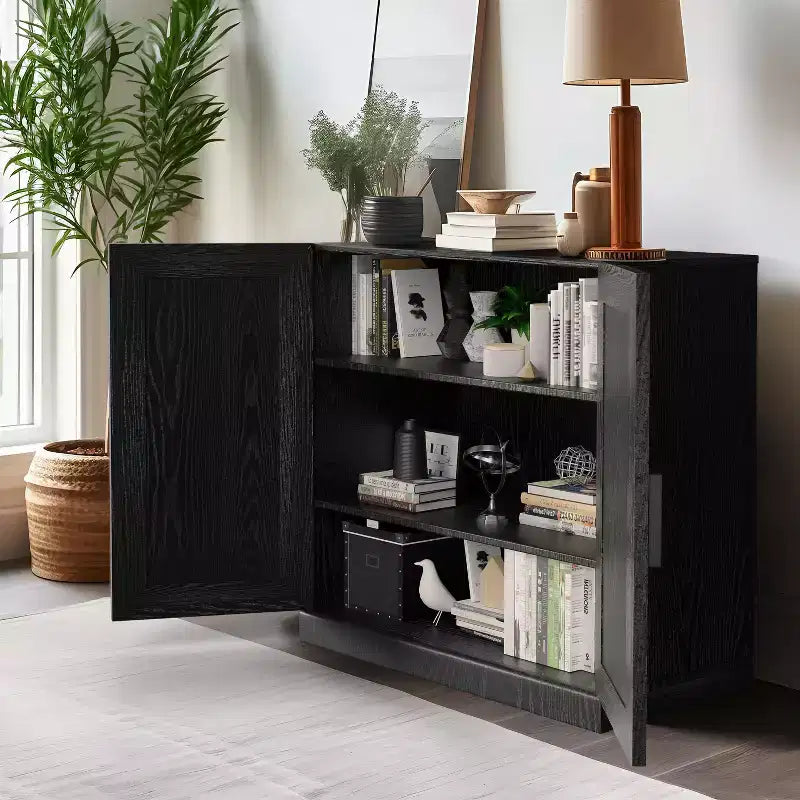 PexFix 31 Gabinete decorativo de madera, aparador moderno con 2 puertas y estante ajustable para sala de estar, comedor, entrada, negro
