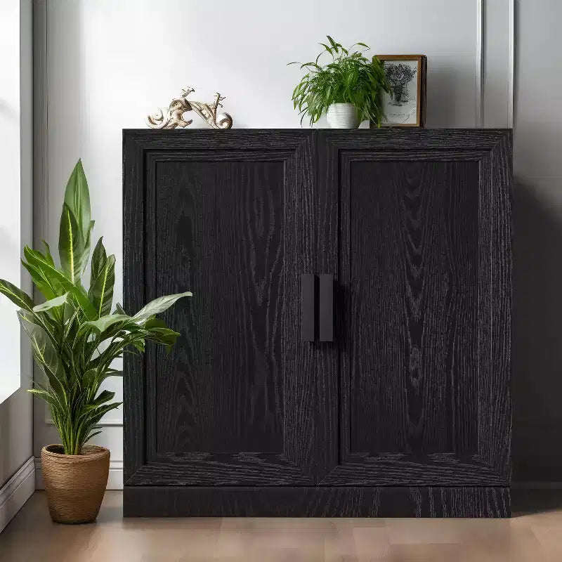 PexFix 31 Gabinete decorativo de madera, aparador moderno con 2 puertas y estante ajustable para sala de estar, comedor, entrada, negro