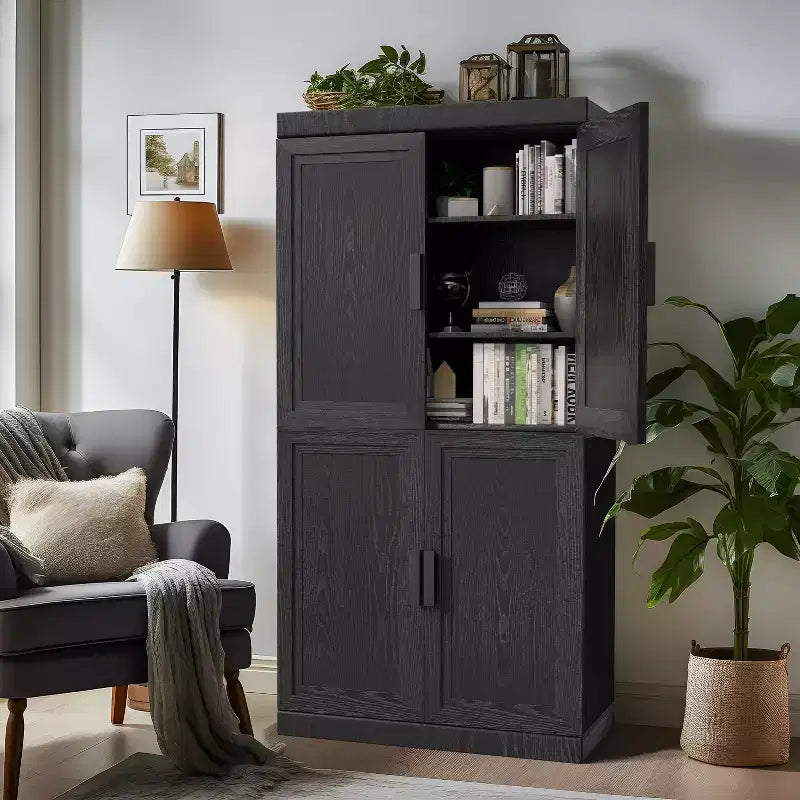 PexFix 31 Gabinete decorativo de madera, aparador moderno con 2 puertas y estante ajustable para sala de estar, comedor, entrada, negro