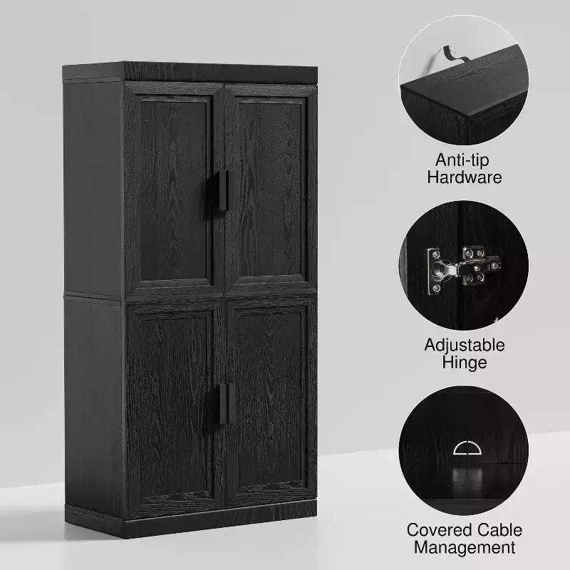 PexFix 31 Gabinete decorativo de madera, aparador moderno con 2 puertas y estante ajustable para sala de estar, comedor, entrada, negro
