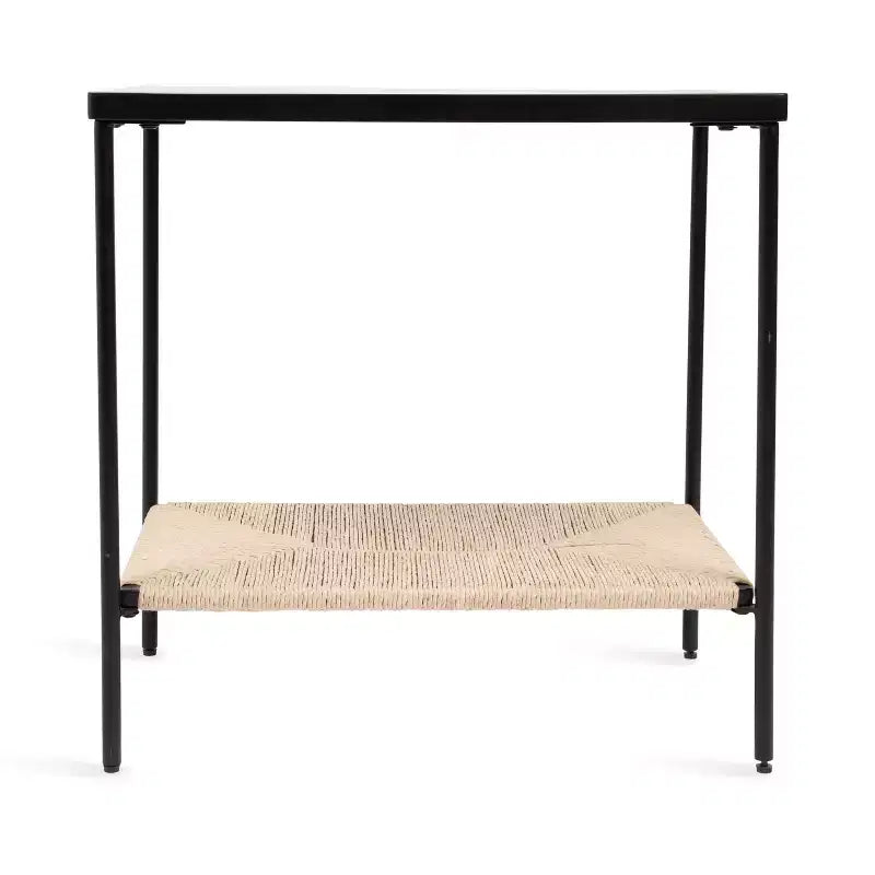 Kate and Laurel Mandell, mesa auxiliar de madera y tejido natural, 22x14x22, natural y negro