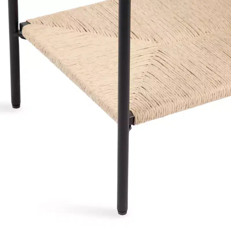 Kate and Laurel Mandell, mesa auxiliar de madera y tejido natural, 22x14x22, natural y negro