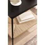 Kate and Laurel Mandell, mesa auxiliar de madera y tejido natural, 22x14x22, natural y negro