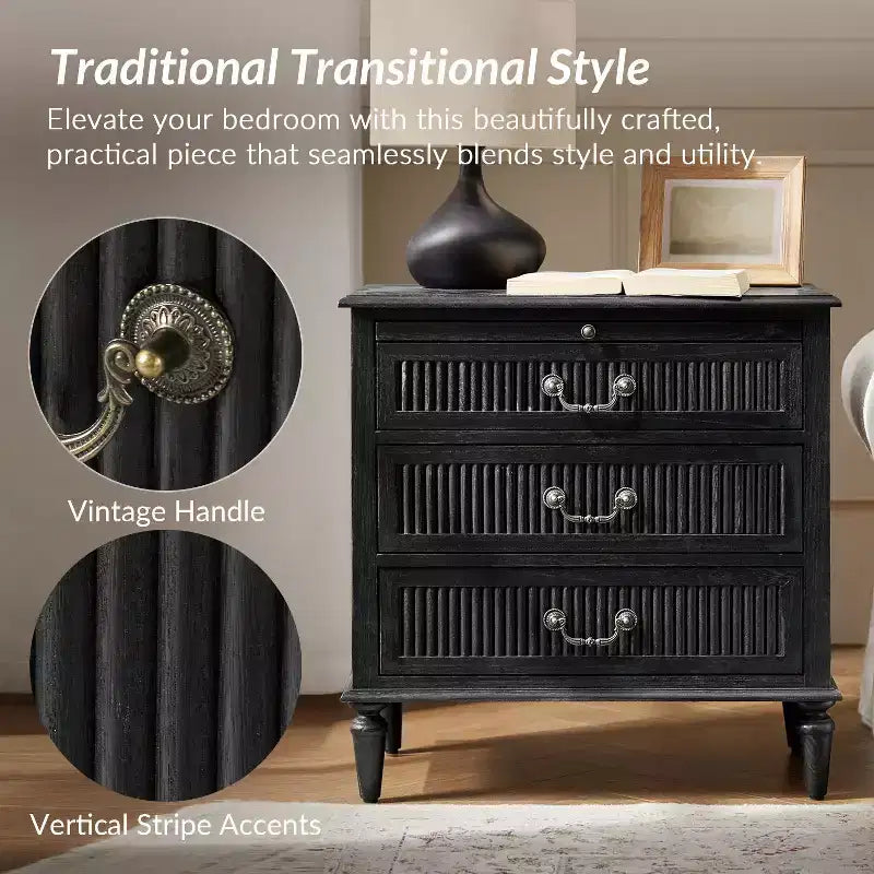 Herlinda Mesita de Noche de 3 Cajones con Enchufe Incorporado, Juego de 2 | ARTFUL LIVING DESIGNS