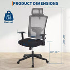 Silla de oficina ergonómica de respaldo alto, soporte lumbar y reposacabezas ajustables, silla giratoria con reposabrazos abatibles, silla de escritorio de malla mecedora ajustable en altura