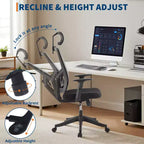 Silla de oficina ergonómica de respaldo alto, soporte lumbar y reposacabezas ajustables, silla giratoria con reposabrazos abatibles, silla de escritorio de malla mecedora ajustable en altura