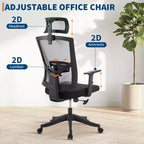 Silla de oficina ergonómica de respaldo alto, soporte lumbar y reposacabezas ajustables, silla giratoria con reposabrazos abatibles, silla de escritorio de malla mecedora ajustable en altura