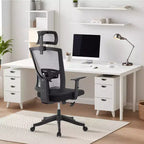 Silla de oficina ergonómica de respaldo alto, soporte lumbar y reposacabezas ajustables, silla giratoria con reposabrazos abatibles, silla de escritorio de malla mecedora ajustable en altura