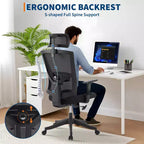 Silla de oficina ergonómica de respaldo alto, soporte lumbar y reposacabezas ajustables, silla giratoria con reposabrazos abatibles, silla de escritorio de malla mecedora ajustable en altura