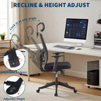 Silla de oficina ergonómica de respaldo alto, soporte lumbar y reposacabezas ajustables, silla giratoria con reposabrazos abatibles, silla de escritorio de malla mecedora ajustable en altura