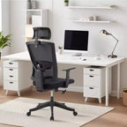 Silla de oficina ergonómica de respaldo alto, soporte lumbar y reposacabezas ajustables, silla giratoria con reposabrazos abatibles, silla de escritorio de malla mecedora ajustable en altura