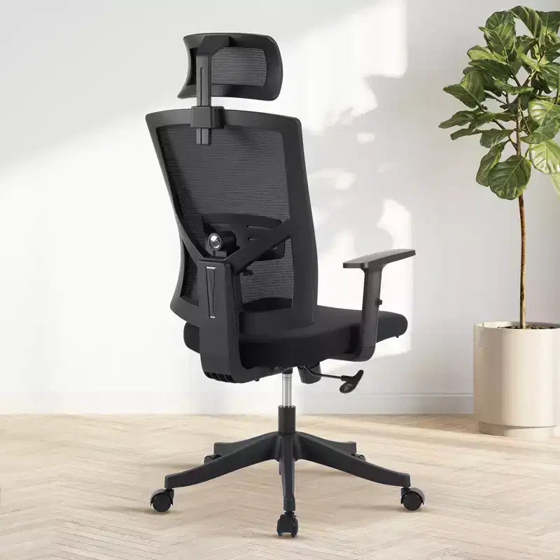 Silla de oficina ergonómica de respaldo alto, soporte lumbar y reposacabezas ajustables, silla giratoria con reposabrazos abatibles, silla de escritorio de malla mecedora ajustable en altura