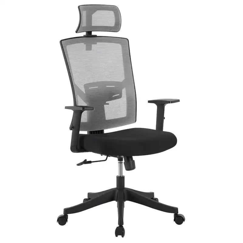 Silla de oficina ergonómica de respaldo alto, soporte lumbar y reposacabezas ajustables, silla giratoria con reposabrazos abatibles, silla de escritorio de malla mecedora ajustable en altura