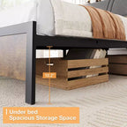Base de cama de plataforma de tamaño completo con cabecero tapizado ergonómico, plataforma de metal, sin ruido, no requiere somier