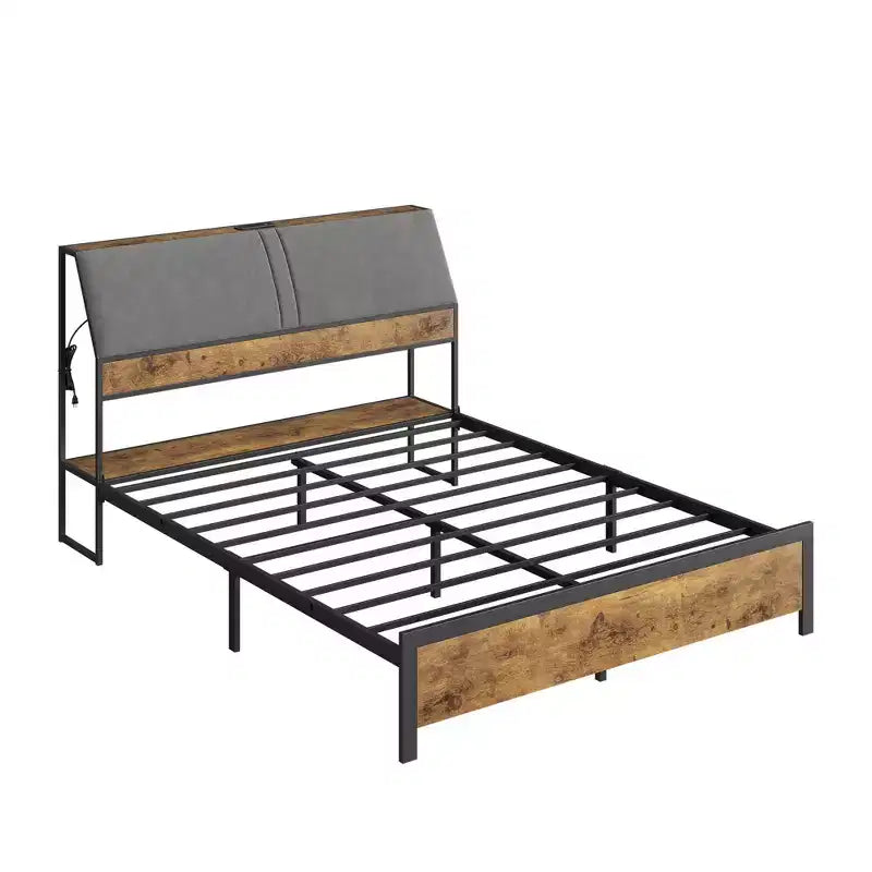 Base de cama de plataforma de tamaño completo con cabecero tapizado ergonómico, plataforma de metal, sin ruido, no requiere somier