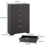 Cómoda de 5 cajones estriada para dormitorio, cómoda moderna de 119 cm de alto con tiradores de metal dorado, cómoda de madera para armario, pasillo, entrada
