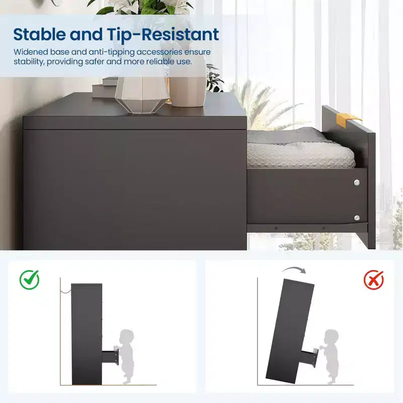 Cómoda de 5 cajones estriada para dormitorio, cómoda moderna de 119 cm de alto con tiradores de metal dorado, cómoda de madera para armario, pasillo, entrada