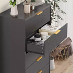 Cómoda de 5 cajones estriada para dormitorio, cómoda moderna de 119 cm de alto con tiradores de metal dorado, cómoda de madera para armario, pasillo, entrada