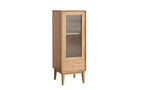 GDFStudio Ren Modern 16 Gabinete de Almacenamiento de Madera de Roble con Puerta de Vidrio y Tirador de Latón
