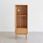 GDFStudio Ren Modern 16 Gabinete de Almacenamiento de Madera de Roble con Puerta de Vidrio y Tirador de Latón