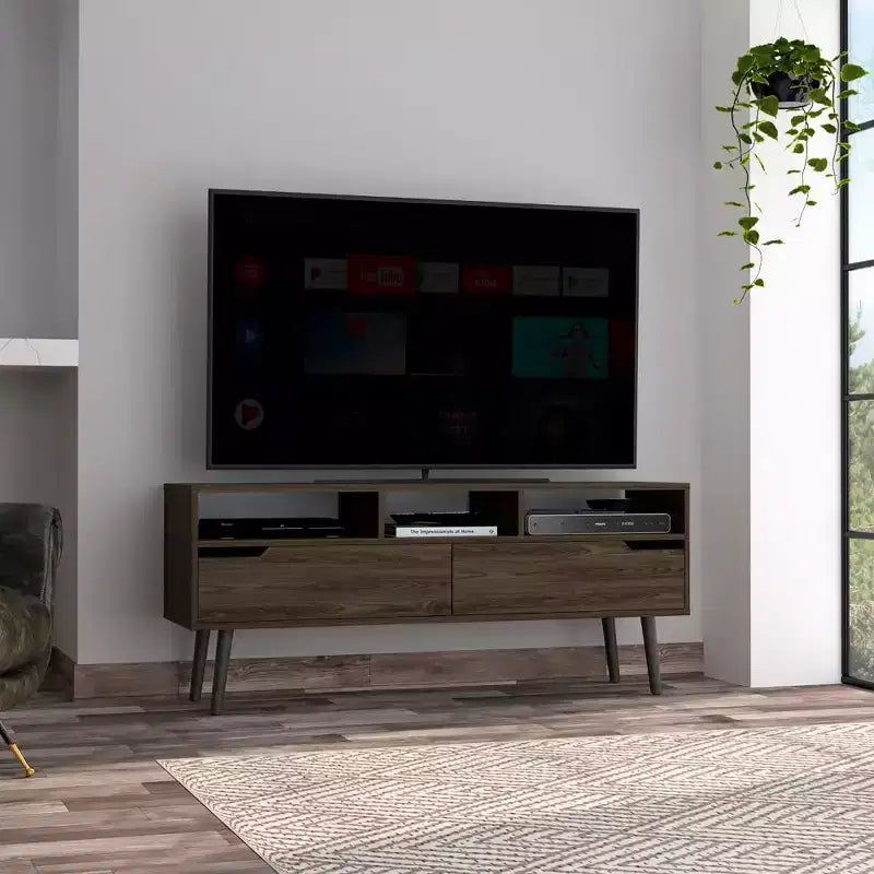 Mueble de TV para televisores de 60 pulgadas - Consola de 56 pulgadas con 3 estantes abiertos y 2 estantes internos
