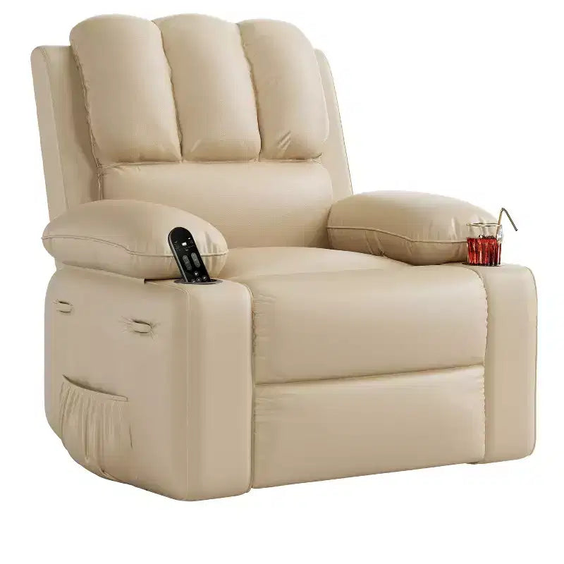 Sillón Reclinable de Cuero COZONY con Cómodos Brazos y Portavasos para Sala de Estar