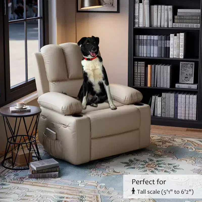 Sillón Reclinable de Cuero COZONY con Cómodos Brazos y Portavasos para Sala de Estar