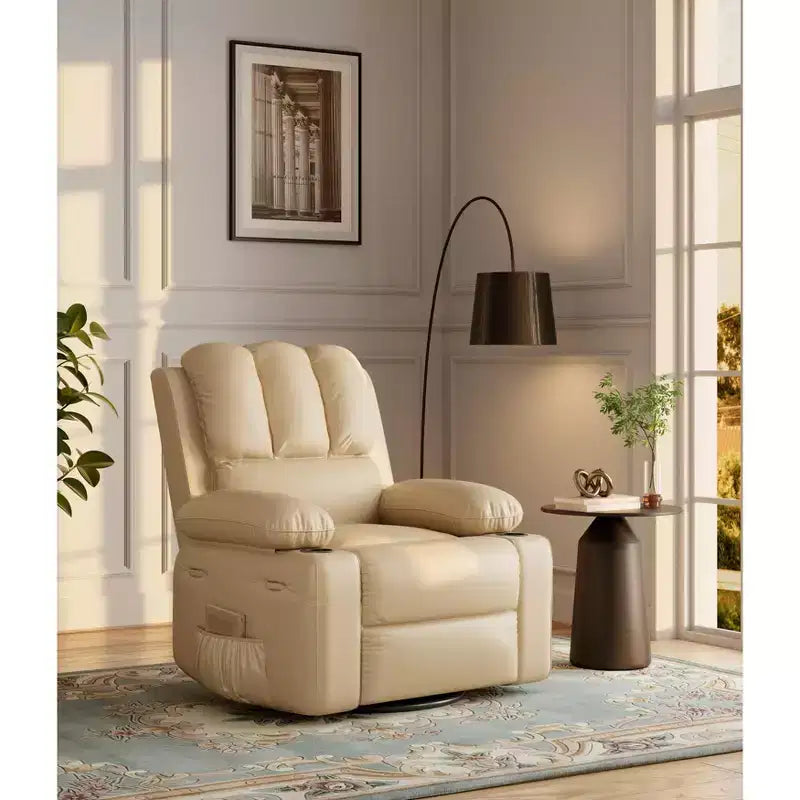 Sillón Reclinable de Cuero COZONY con Cómodos Brazos y Portavasos para Sala de Estar