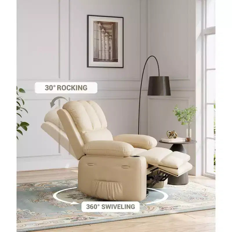 Sillón Reclinable de Cuero COZONY con Cómodos Brazos y Portavasos para Sala de Estar