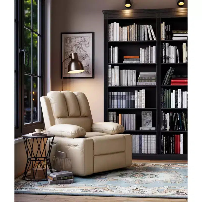 Sillón Reclinable de Cuero COZONY con Cómodos Brazos y Portavasos para Sala de Estar