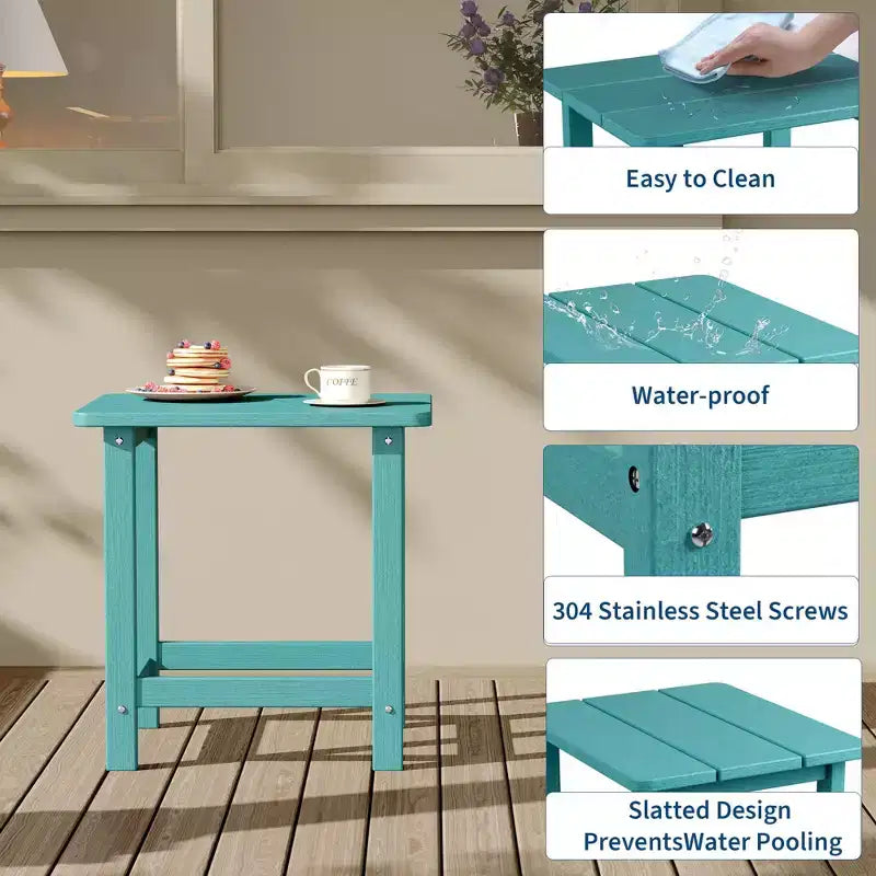 Mesa auxiliar cuadrada de HDPE para exteriores - Mesa auxiliar de patio duradera estilo Adirondack para playa, porche - Resistente a la intemperie y fácil de montar