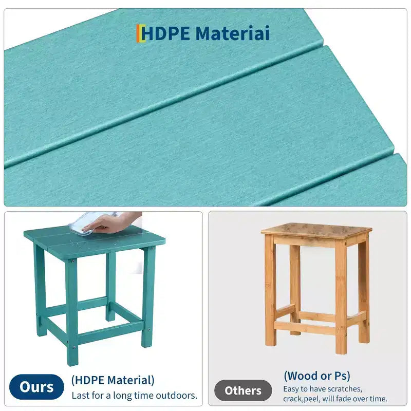 Mesa auxiliar cuadrada de HDPE para exteriores - Mesa auxiliar de patio duradera estilo Adirondack para playa, porche - Resistente a la intemperie y fácil de montar