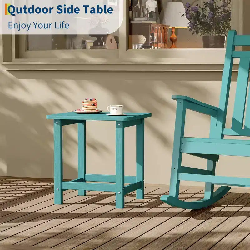 Mesa auxiliar cuadrada de HDPE para exteriores - Mesa auxiliar de patio duradera estilo Adirondack para playa, porche - Resistente a la intemperie y fácil de montar
