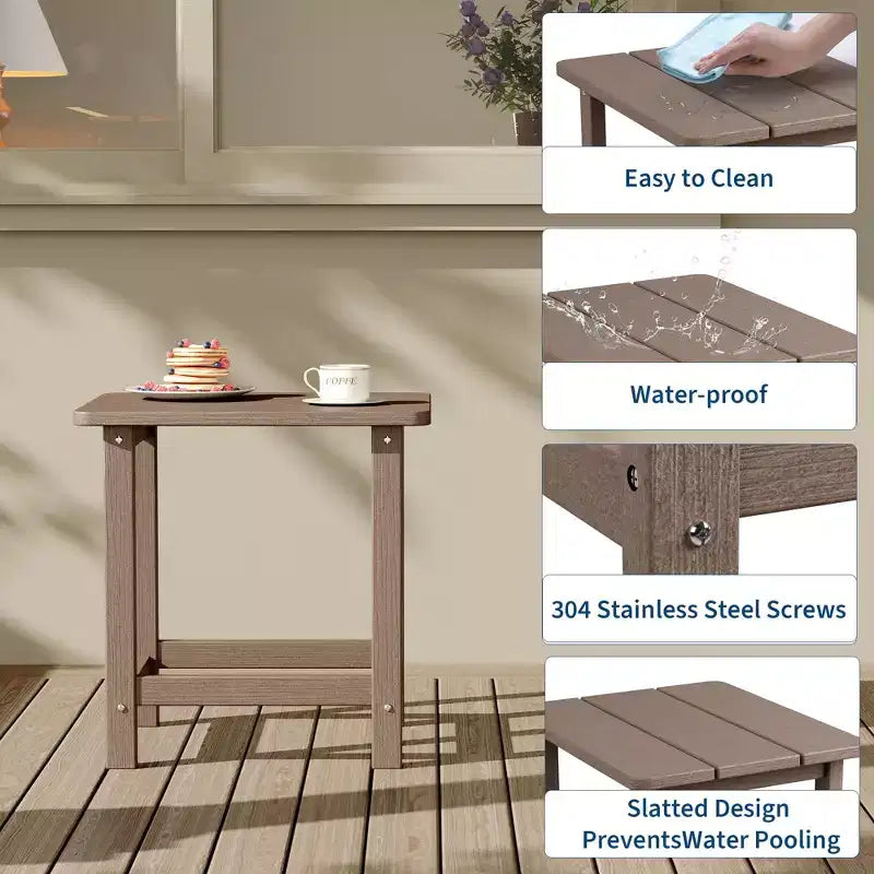 Mesa auxiliar cuadrada de HDPE para exteriores - Mesa auxiliar de patio duradera estilo Adirondack para playa, porche - Resistente a la intemperie y fácil de montar