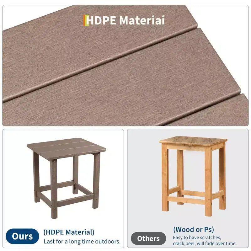 Mesa auxiliar cuadrada de HDPE para exteriores - Mesa auxiliar de patio duradera estilo Adirondack para playa, porche - Resistente a la intemperie y fácil de montar