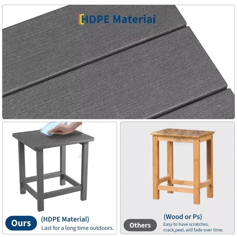 Mesa auxiliar cuadrada de HDPE para exteriores - Mesa auxiliar de patio duradera estilo Adirondack para playa, porche - Resistente a la intemperie y fácil de montar