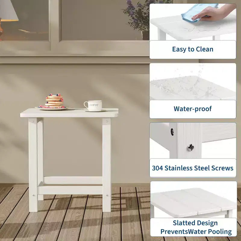 Mesa auxiliar cuadrada de HDPE para exteriores - Mesa auxiliar de patio duradera estilo Adirondack para playa, porche - Resistente a la intemperie y fácil de montar