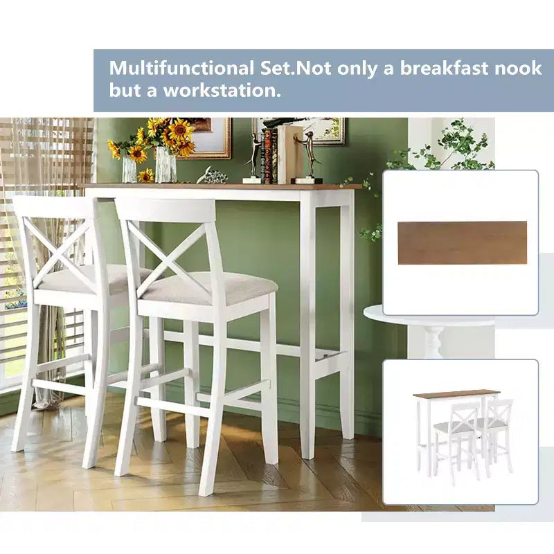 Juego de mesa de comedor de madera Okak Farmhouse y sillas para desayunador, juego de comedor rectangular para cocina, comedor