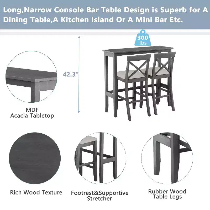 Juego de mesa de comedor de madera Okak Farmhouse y sillas para desayunador, juego de comedor rectangular para cocina, comedor