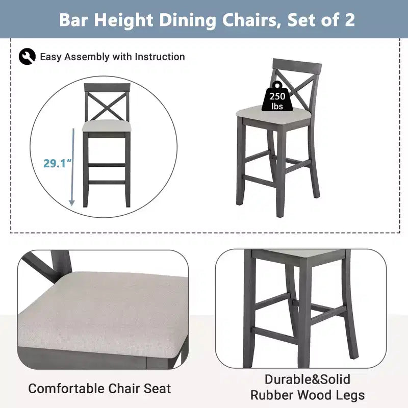 Juego de mesa de comedor de madera Okak Farmhouse y sillas para desayunador, juego de comedor rectangular para cocina, comedor