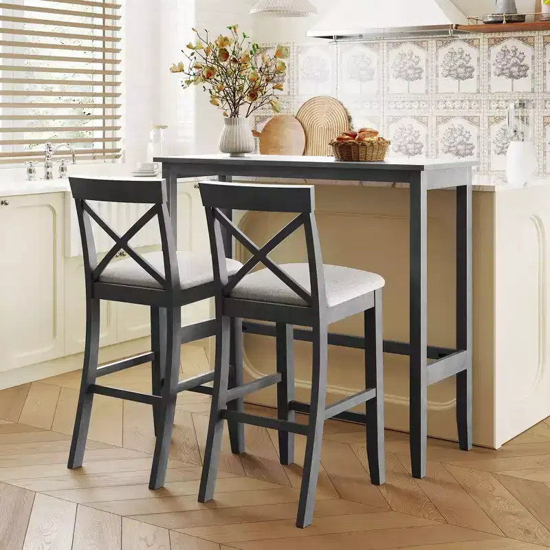Juego de mesa de comedor de madera Okak Farmhouse y sillas para desayunador, juego de comedor rectangular para cocina, comedor