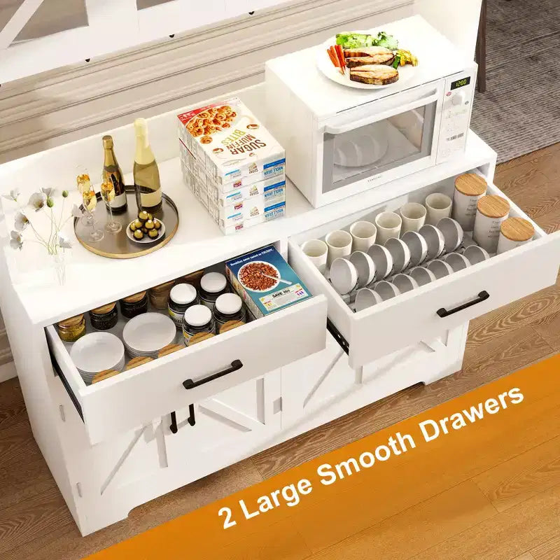 Mueble de despensa de cocina MUUEGM con luces inteligentes Bluetooth RGB y estantes de almacenamiento en la puerta, aparador de barra de café de 180.34 cm de alto con tomacorriente