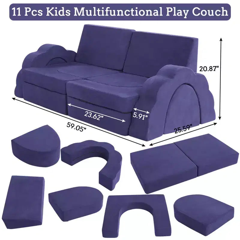 Juego de sofá de juego modular de 11 piezas para niños, sofá seccional para niños, adecuado para niños y niñas, aplicable a la habitación de los niños y al dormitorio.