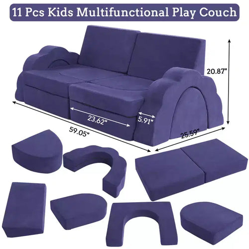 Juego de sofá de juego modular de 11 piezas para niños, sofá seccional para niños, adecuado para niños y niñas, aplicable a la habitación de los niños y al dormitorio.