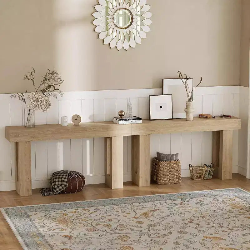 Mesa Consola Larga Rústica de 63 Pulgadas para Entrada, Mesa Estrecha para Pasillo, Mesa Detrás del Sofá, Mesa Auxiliar para Oficina en Casa