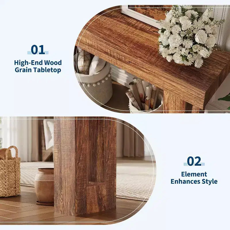 Mesa Consola Larga Rústica de 63 Pulgadas para Entrada, Mesa Estrecha para Pasillo, Mesa Detrás del Sofá, Mesa Auxiliar para Oficina en Casa