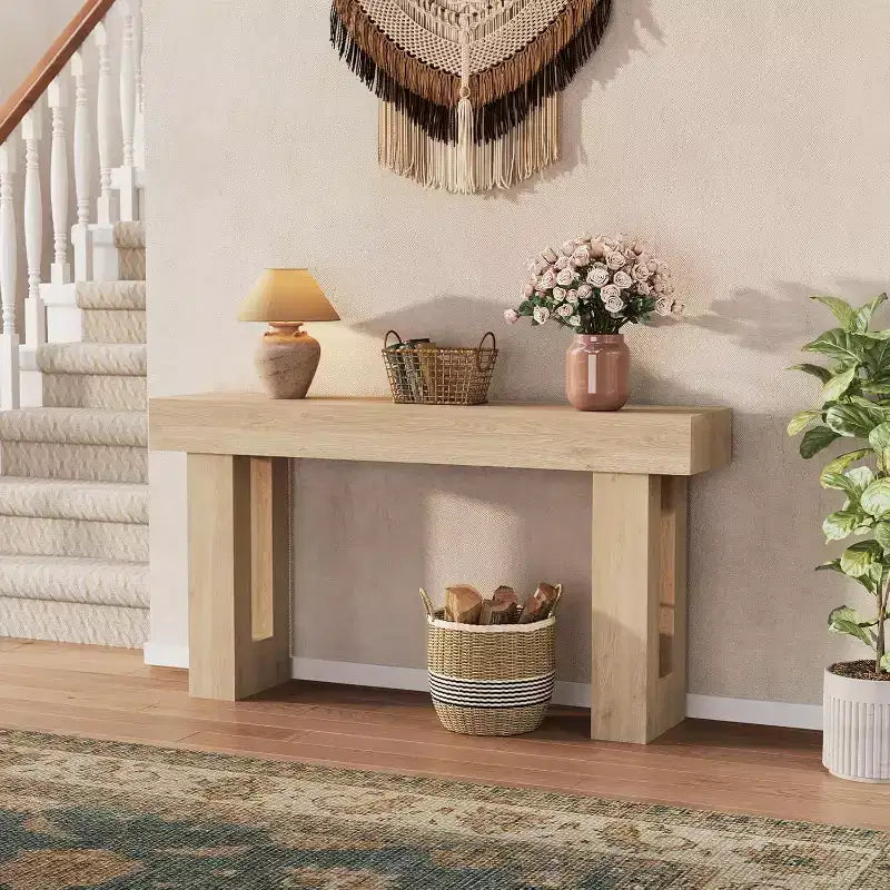 Mesa Consola Larga Rústica de 63 Pulgadas para Entrada, Mesa Estrecha para Pasillo, Mesa Detrás del Sofá, Mesa Auxiliar para Oficina en Casa