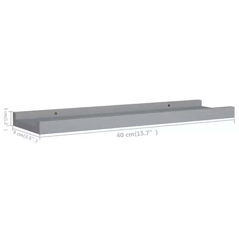 Juego de 2 estantes de repisa de marco de MDF gris pequeños para montaje en pared