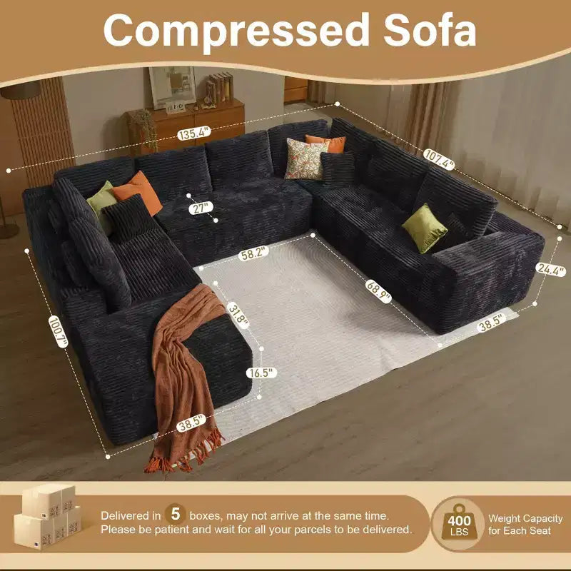 Sofá seccional modular HOMLUX, sofá tapizado en forma de U, sofás minimalistas modernos para sala de estar, sofá esquinero de asiento profundo de combinación libre
